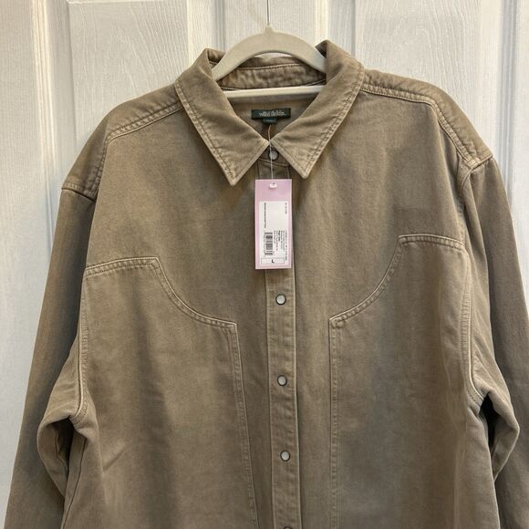 NWT WILD FABLE Snap Front Long Sleeve Shirt Jacket, Brown Wash Size Large - Picture 9 of 16